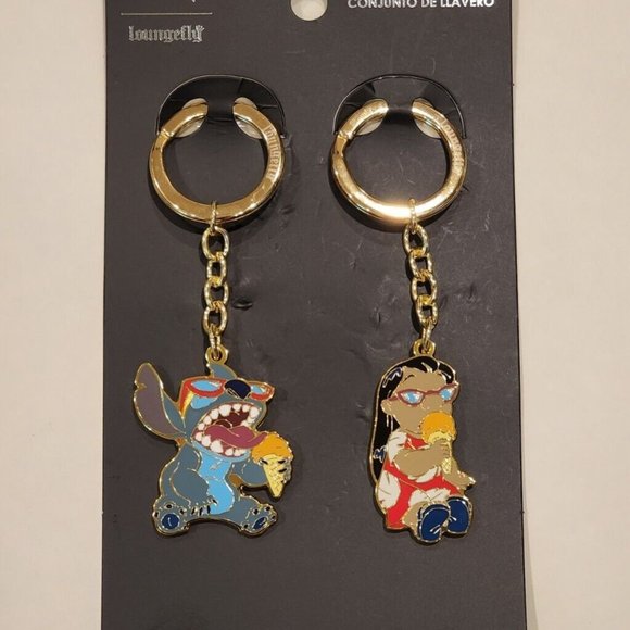 Loungefly Disney Lilo & Stitch Ice Cream Enamel Keychain Set of 2 NEW - Picture 2 of 12